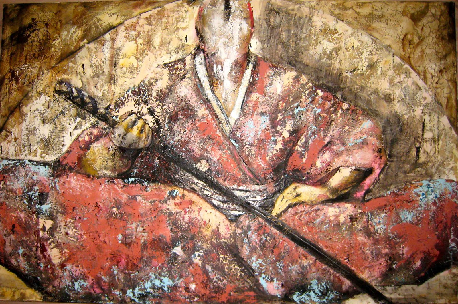 Samouraï Red, gesso, oil & mixte